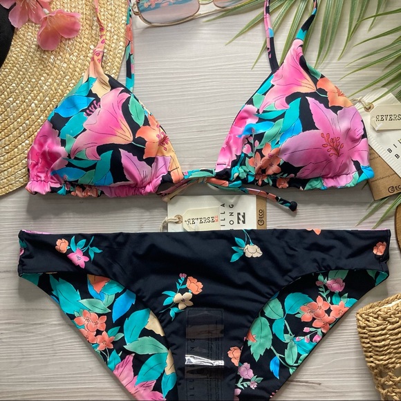 Billabong 🌺 Floral Reversible Sliding Tri | Lowrider Bikini Bottom 👙🏄🏼‍♀️🍍 - Picture 14 of 16